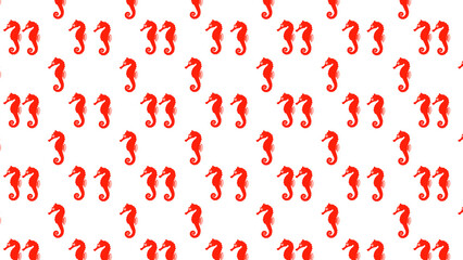Red Seahorse Seamless Pattern on White Background © Duks