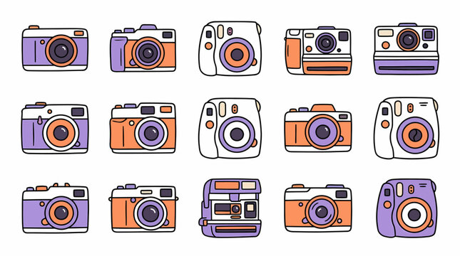 Camera illustrations display multiple vintage styles in an array, representing photography equipment and the art of capturing moments.
