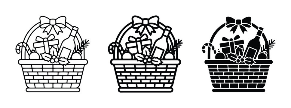 Christmas hamper icon, solid for gift and celebration