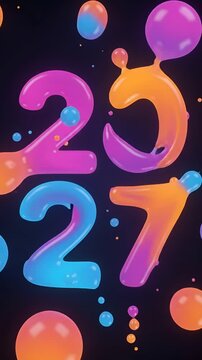 Vibrant 3D Liquid Blobs Morph and Merge to Form the Year 2027 in a Futuristic New Year Celebration.