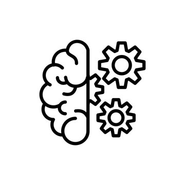 Brain with gears line icon for AI intelligence or machine learning concept vector illustration