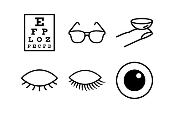eye care icons set for vision health with eye chart glasses contact lens and eyelash design vector