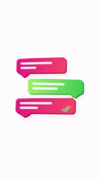 Animated sequence of colorful chat bubbles stacking to form a messaging conversation thread.