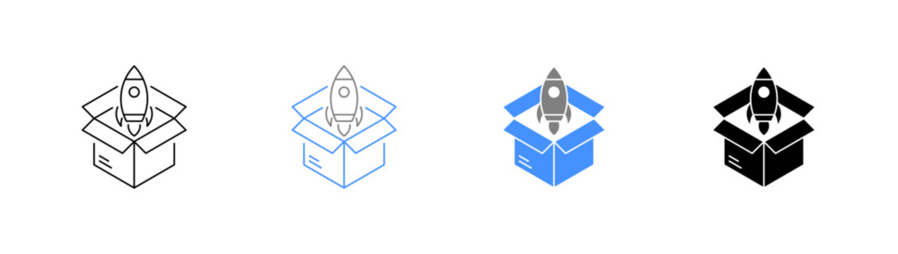 Product Launch Rocket Box Vector Icon Pack Illustration Editable