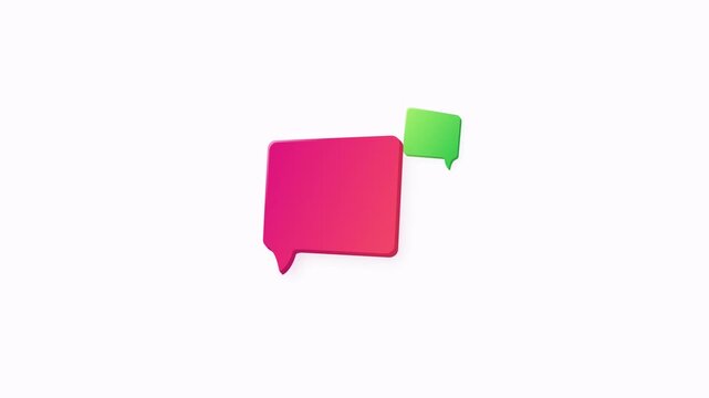 Animated green and pink speech bubbles trading turns in a chat conversation or messaging dialogue.
