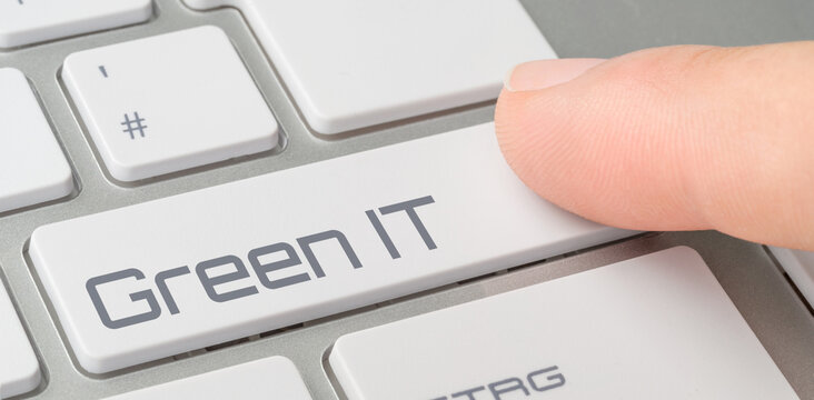 A keyboard with a labeled button - Green IT