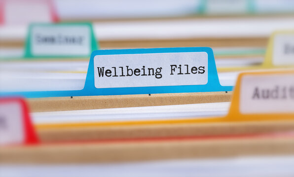 File folders with a tab labeled Wellbeing Files