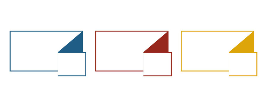 Abstract rectangular text boxes in blue red and yellow for infographics and web on transparent background.