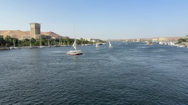 Traditional Felucca Sailing Boats on the Nile River in Aswan Egypt
