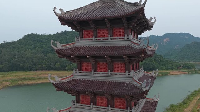 Aerial view of pagoda zoe mascot buddhist temple architecture in vietnam