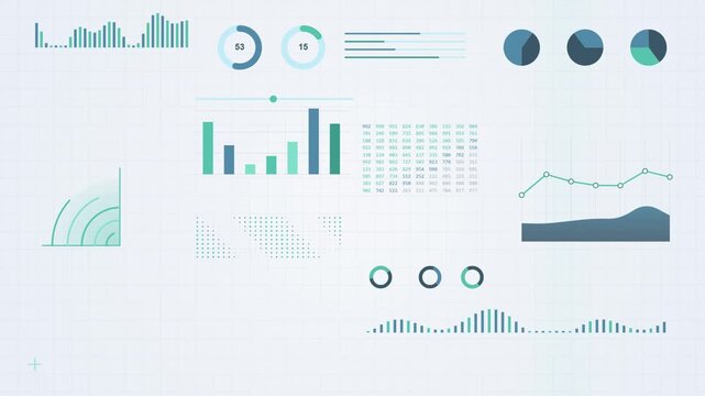 Business data dashboard with financial charts and growth graphs for market analytics.