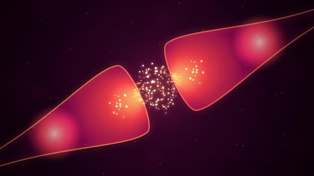 Neural synapse firing chemical signals between neurons in abstract medical animation.