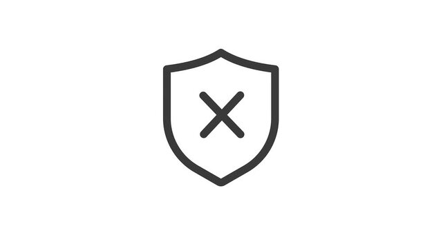 Minimalist shield icon with an X mark, representing failed protection, security error, or denial