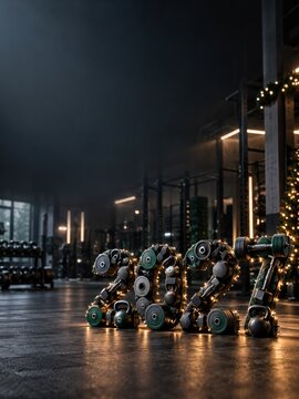 2027 made of gym weights and fitness equipment, New Year workout concept with copy space