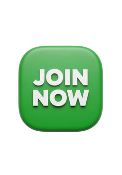 Green join now button icon with rounded corners isolated on transparent background