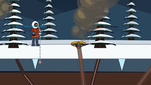 Animated cross section diagram explaining subterranean zombie fires where insulated peat matrix and ancient root conduits smolder underground during winter awaiting spring reignition beneath the snow