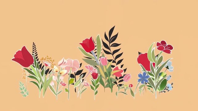 Animated floral border gently shifts across a warm peach illustrated background. Wedding invitation design, greeting card decoration, and seasonal title card.