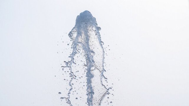 Vertical water fountain jet splashing against bright sky