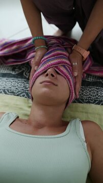 Rebozo Massage Session for Woman Relaxation in Spa Salon