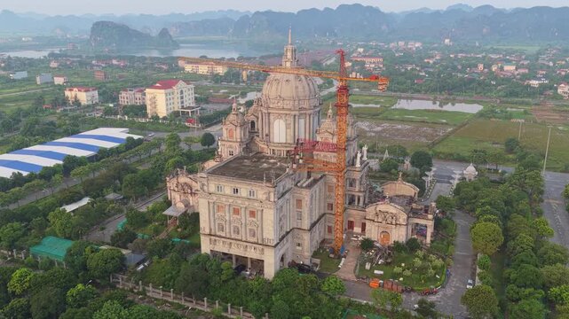 Aerial view of hoa lu ancient capital castle construction in vietnam