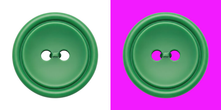 Two round green sewing buttons for clothing repair and fabric craft projects transparent background, png