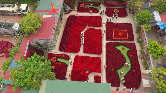 Aerial view of incense sticks drying in quang phu cau, vietnam