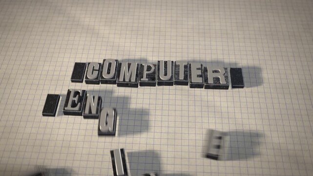 Computer engineering metal letterpress type blocks 3D animation