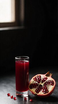 Glass of pomegranate juice with fresh fruit