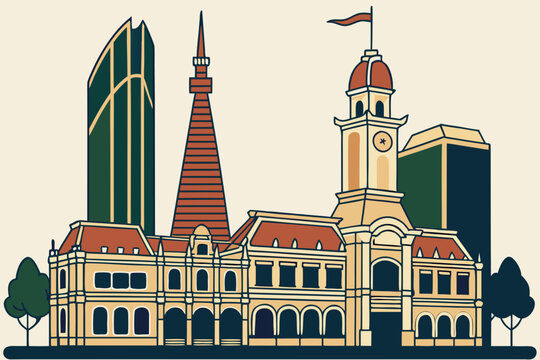 Historic civic landmark with clock tower and classic colonial architecture in ho chi minh city representing cultural heritage tourism and urban identity generated ai
