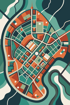 Stylized city map illustration featuring urban planning districts waterways and modern infrastructure in ho chi minh city highlighting navigation development generated ai