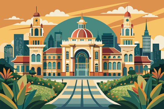 Grand historic landmark with elegant colonial architecture and landscaped gardens in ho chi minh city showcasing cultural heritage tourism and urban beauty generated ai