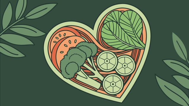Fresh organic vegetable heart illustration featuring leafy greens carrots herbs and garden produce celebrating healthy nutrition sustainability and World Vegan Day generated ai