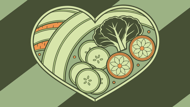 Fresh organic vegetable heart illustration featuring leafy greens carrots herbs and garden produce celebrating healthy nutrition sustainability and World Vegan Day generated ai