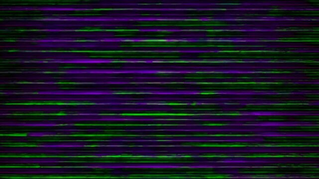 Colorful horizontal scanlines flicker across a dark glitch field. Digital transitions, technology presentations, and broadcast graphics.