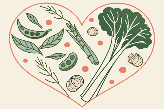 Fresh organic vegetable heart illustration with leafy greens peas and herbs promoting sustainable nutrition healthy eating and World Vegan Day awareness generated ai