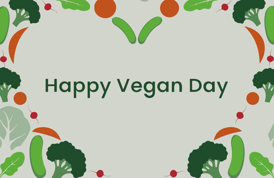 Happy Vegan Day greeting card template with colourful vegetable border frame featuring fresh organic produce healthy lifestyle concept and World Vegan Daygenerated ai