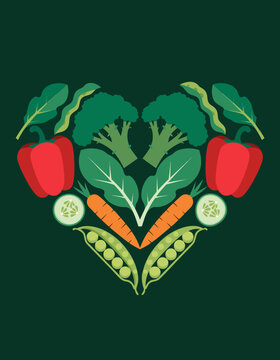 Vibrant vegetable heart composition with fresh garden produce and leafy greens symbolising healthy living sustainability and World Vegan Day awareness generated ai