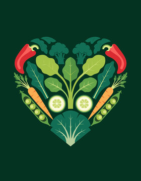 Vibrant vegetable heart composition with fresh garden produce and leafy greens symbolising healthy living sustainability and World Vegan Day awareness generated ai