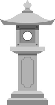 Traditional Japanese stone lantern toro pagoda garden decoration ancient temple shrine light gray monument isolated white background vector illustration