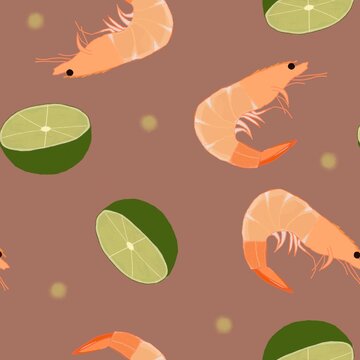 Shrimp and lime seamless pattern
