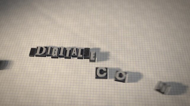 Digital economy metal letterpress type blocks 3D animation