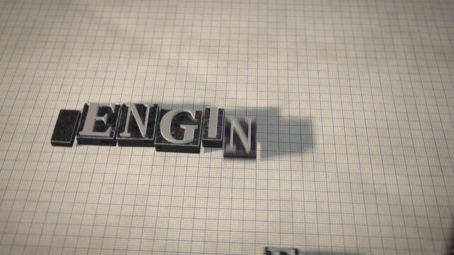 Engineer metal letterpress type blocks 3D animation seamless loop