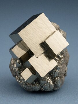 Intergrown cubic pyrite crystals on matrix