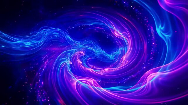 Swirling electric blue and purple plasma waves cascading through a dark digital void with soft shimmer effects and seamless fluid motion