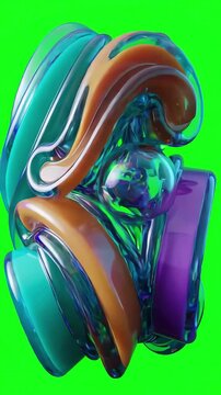 Abstract translucent plastic shape rotating smoothly on green screen background for visual effects compositing loop