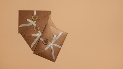 bronze shimmer envelopes for holiday greetings, gift vouchers and special events © cenchild