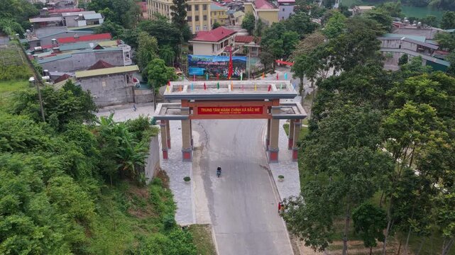 Aerial view of bac me administrative center gate in ha giang