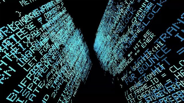 Futuristic Blue Computer Code Tunnel in Digital Cyberspace