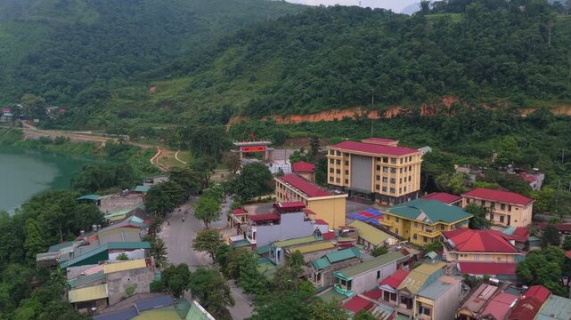 Aerial view of bac me town in vietnam's ha giang province