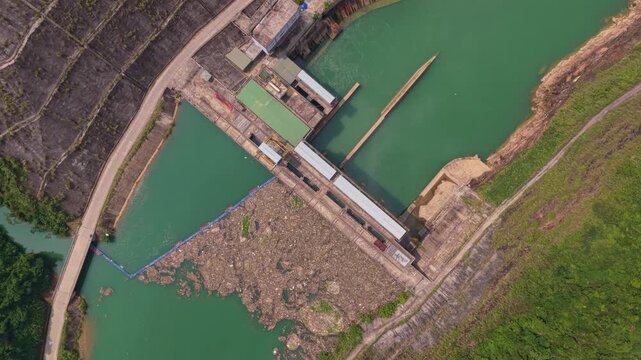 Aerial view of bac me hydroelectric dam on gam river in vietnam